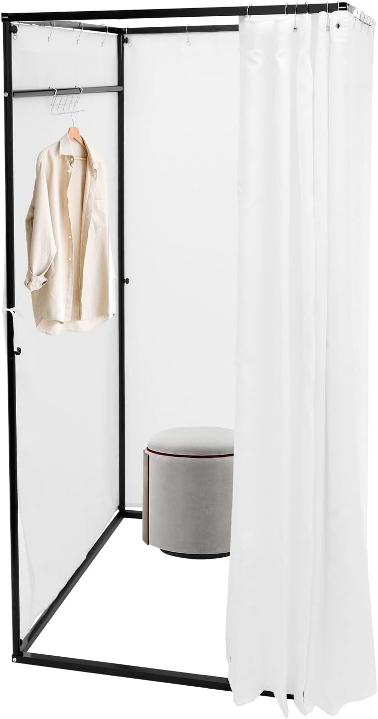 OUKANING Mobiele kleedcabine, vrijstaand, 100 x 100 x 200 cm, draagbaar vloerstaande kleedruimte, inkijkbescherming voor kledingwinkelcentra, kantoor, tuin, outdoor, wit - QUORE