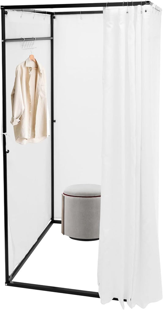OUKANING Mobiele kleedcabine, vrijstaand, 100 x 100 x 200 cm, draagbaar vloerstaande kleedruimte, inkijkbescherming voor kledingwinkelcentra, kantoor, tuin, outdoor, wit - QUORE