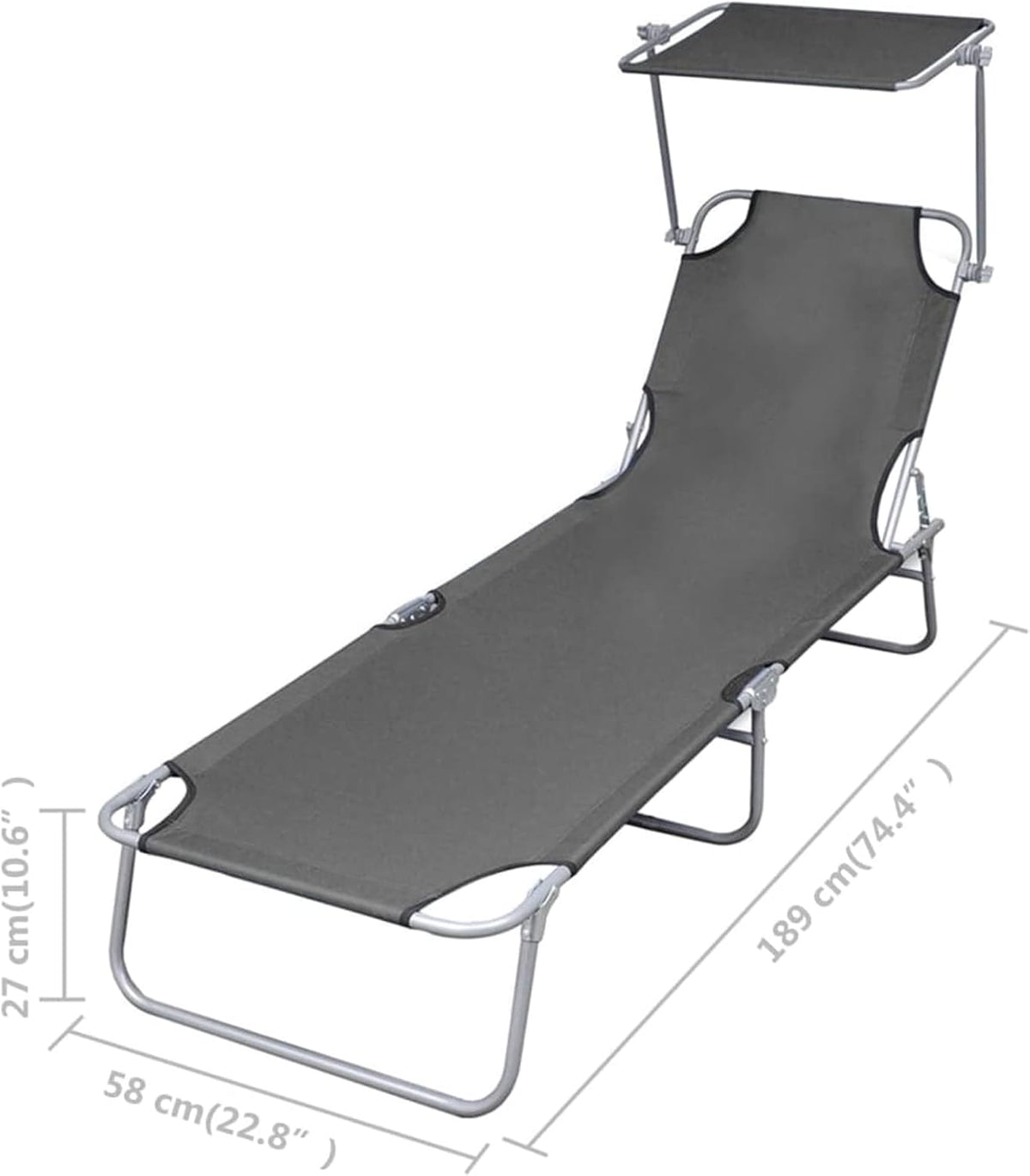 Gecheer Foldable Sun Lounger with Adjustable Backrest, Grey, Tilting Lounger for Garden, Outdoor, Beach Lounger, Relax Lounger, for Camping, Balcony, Swimming Pool - QUORE
