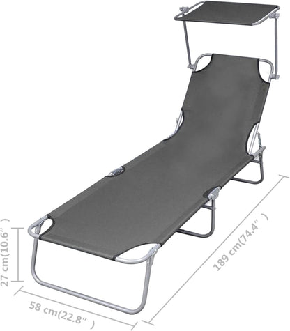 Gecheer Foldable Sun Lounger with Adjustable Backrest, Grey, Tilting Lounger for Garden, Outdoor, Beach Lounger, Relax Lounger, for Camping, Balcony, Swimming Pool - QUORE