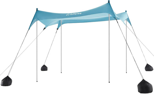 WolfWise UPF50+ Strandtent Zonnescherm, 2,3 x 2,3 m Familie Strand Parasol Geschikt voor 2-6 Personen, Gemakkelijk Op te zetten Winddicht Waterdicht Strand Afdak, Blauw, Large