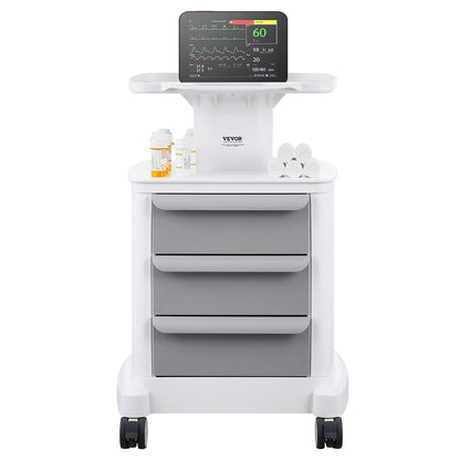 VEVOR Mobiele laboratoriumwagen met 4 niveaus, 3 laden, 1 bovenste plank, ABS-materiaal, 4 stille wielen, voor laboratorium, kliniek, ziekenhuis, woonkamer