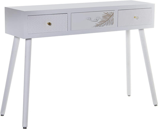 DRW Ingangstafel met 3 schuifladen van MDF-hout met reliëf in wit en goud, 107 x 30 x 78 cm