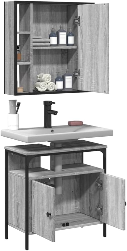 vidaXL 2 Piece Bathroom Furniture Set Processed Wood Grey Sonoma Oak Colour, Bathroom Set, Bathroom Cabinet, Vanity Unit, Washbasin, Bathroom Cabinet