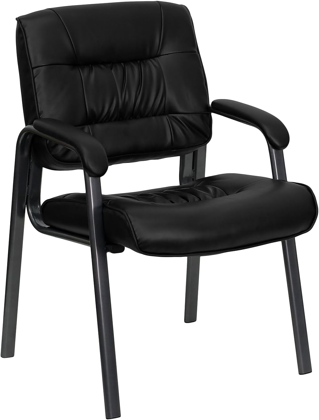 Flash Furniture Haeger bijzetstoel/managersstoel van leer, met titanium grijs gepoedercoat frame, zwart