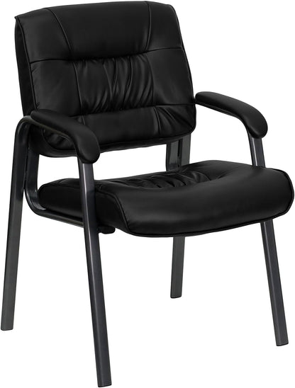 Flash Furniture Haeger bijzetstoel/managersstoel van leer, met titanium grijs gepoedercoat frame, zwart