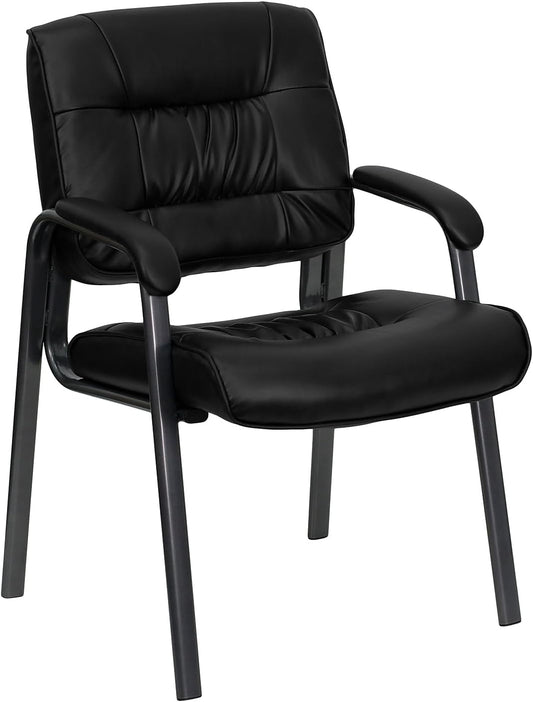 Flash Furniture Haeger bijzetstoel/managersstoel van leer, met titanium grijs gepoedercoat frame, zwart