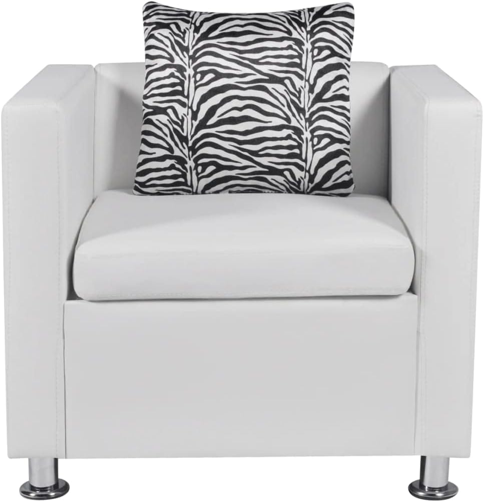 Fauteuil – Armstoel – Lounge Chair – Tv Stoel – Werkkamerstoel – Witte Kunstleren Bekleding – Brede Zitting Met Dik Kussen