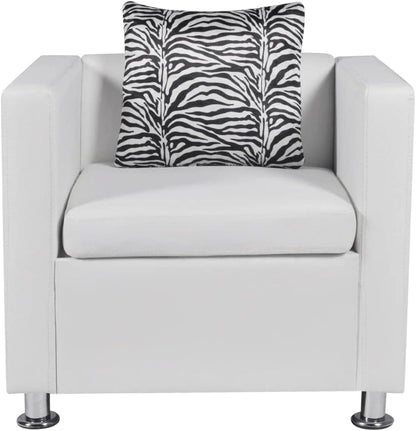 Fauteuil – Armstoel – Lounge Chair – Tv Stoel – Werkkamerstoel – Witte Kunstleren Bekleding – Brede Zitting Met Dik Kussen