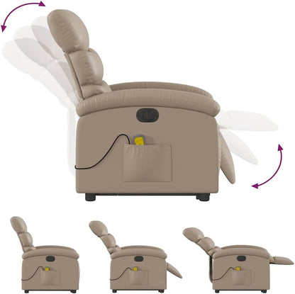 Massagestoel – Relaxfauteuil – Sta-Op Stoel – Elektrische Ligstoel – Massagefauteuil – Kunstleer Cappuccino – 6-Punts Vibratiemassage – Elektrisch Verstelbare Rugleuning en Voetensteun