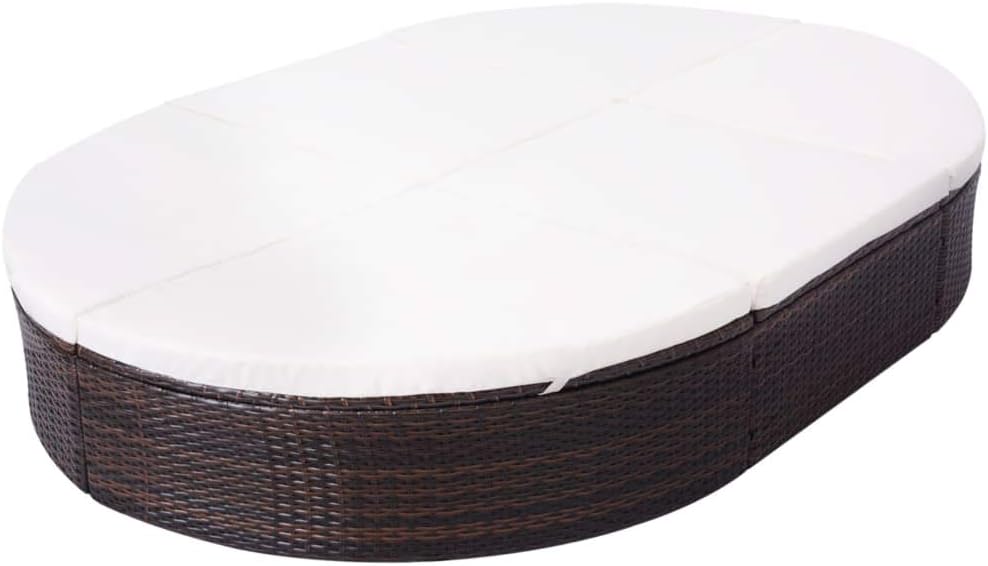 Loungebed voor buiten, met kussen, polyrotan, bruin ligbed, tweepersoonsbed met kussen, tuinbank - QUORE