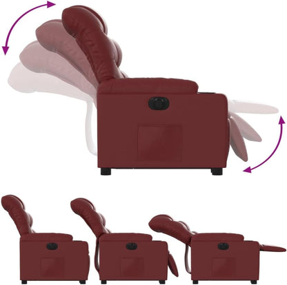 Relaxstoel met opstahulp – Elektrische Relaxstoel – TV-stoel – Ligstoel – Relaxfauteuil – Elektrisch Kantelsysteem – Wijnrood Kunstleer – Verstelbare Rugleuning & Voetensteun