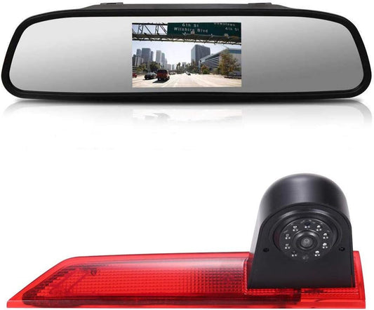 【4,3 '' achteruitkijkspiegel monitor + achteruitrijcamera transporter】 in 3e remlicht HD achteruitkijkcamera voor Ford Transit Custom 2012-2016 Van