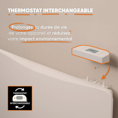 BESTHERM - 1500 W plug & play keramische droge inertie vaste elektrische radiator met Bestherm DIANE aanwezigheidsmelder horizontaal wit