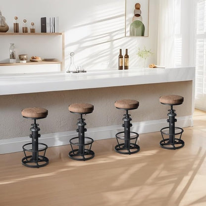 Industriële barkrukken-Swivel Pu Seat-Vintage Kitchen Island Kruk-Counter Bar Hoogte Verstelbaar 25-31 "Voetsteun