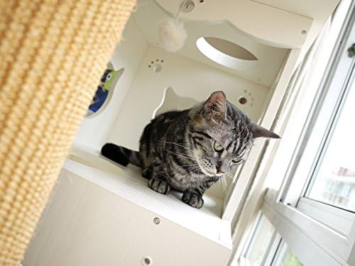 Krabpaal – Kattenkrabmeubel – Kattenklimtoren – Kattenboom – Kattenspeelmeubel – Wit Houtdesign – 200 cm Natuurlijk Sisal