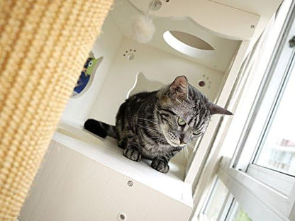 Krabpaal – Kattenkrabmeubel – Kattenklimtoren – Kattenboom – Kattenspeelmeubel – Wit Houtdesign – 200 cm Natuurlijk Sisal