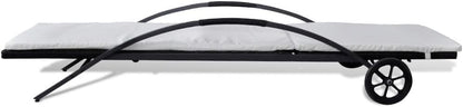 Gecheer Black Polyrattan Sun Lounger with Cushion Sun Lounger Outdoor Sun Lounger Poly Rattan Sun Lounger - QUORE