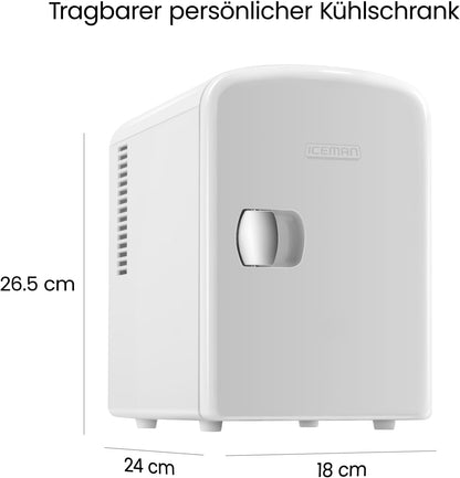 Iceman Draagbare mini-koelkast, koelt en verwarmt, kleine koelkast met 4 liter, 6 vakken voor cosmetica, snacks, make-up, AC/DC-stroom, huis/auto/slaapkamer