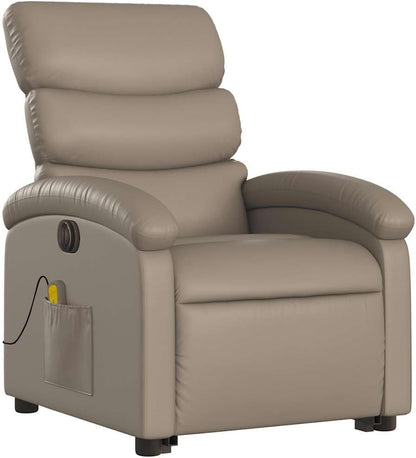 Massagestoel – Relaxfauteuil – Sta-Op Stoel – Elektrische Ligstoel – Massagefauteuil – Kunstleer Cappuccino – 6-Punts Vibratiemassage – Elektrisch Verstelbare Rugleuning en Voetensteun