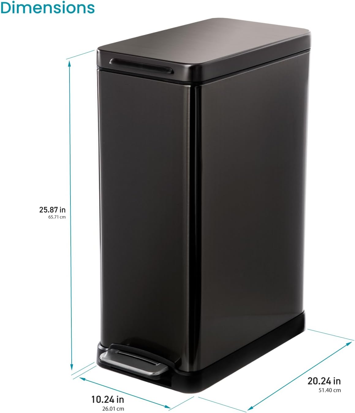 Home Zone Living Afvalbak van de 12 Gallon Slanke Keuken met Langzaam Dicht Deksel, Roestvrij staal, Zwart