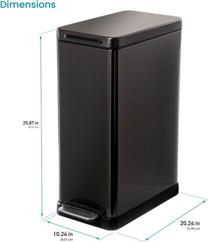 Home Zone Living Afvalbak van de 12 Gallon Slanke Keuken met Langzaam Dicht Deksel, Roestvrij staal, Zwart