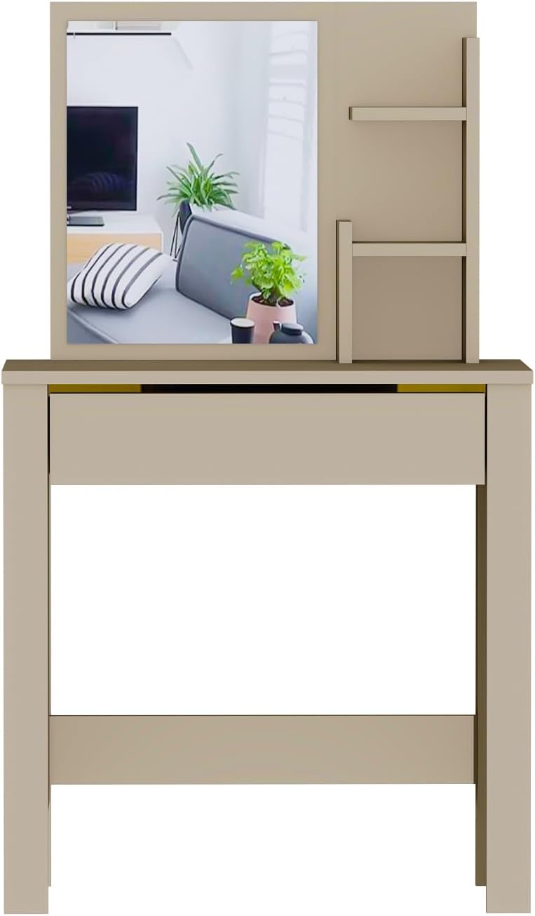 Make-uptafel – Kaptafel – Make-upmeubel – Schminktafel – Opbergmeubel – Compacte Afmetingen 72x40x124 cm – Onderhoudsvriendelijk Melamine Oppervlak (Beige)