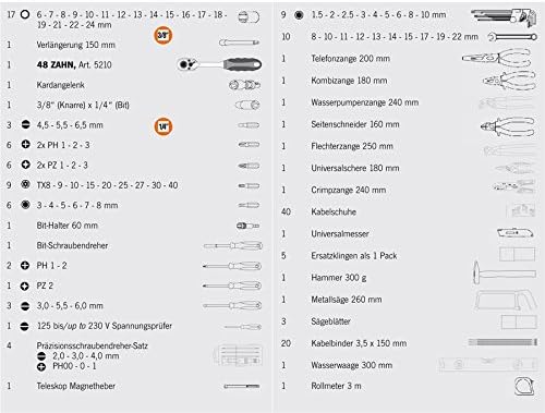 Projahn Proficraft gereedschapskoffer COMPACT 164-dlg. (moerset, ratelset met 6-kant 3/8 inch inzetstukken, incl. schroefbits, ratel 48 tanden, ABS kunststof koffer) 8682