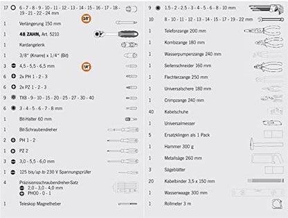 Projahn Proficraft gereedschapskoffer COMPACT 164-dlg. (moerset, ratelset met 6-kant 3/8 inch inzetstukken, incl. schroefbits, ratel 48 tanden, ABS kunststof koffer) 8682