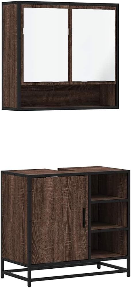 Gecheer 2-piece bathroom cabinet set base cabinet bathroom cabinet brown oak look wood material - QUORE