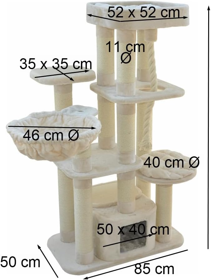 Krabpaal – Krabboom – Kattenboom – Kattenkrabpaal – Kattenmeubel – Extra Groot Ligvlak – Robuust Sisal & Hout – 158 x 85 x 49 cm – Beige
