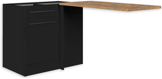 Jazz Moderne hoekkast, keuken met werkblad in mat zwart, lanzelot eikenlook, ruime hoekonderkast met veel opbergruimte, 115 x 90 x 60 cm (b x h x d)