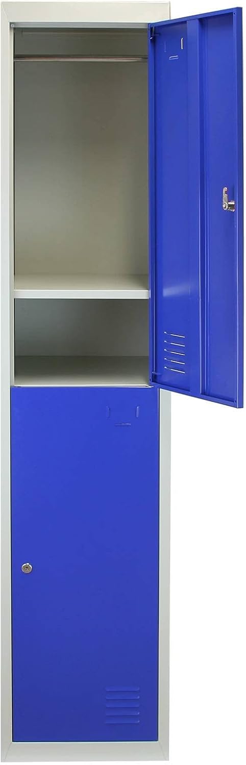 Monster Shop 3 x Blue 2 Door Metal Storage Lockers, Red & Grey Steel Lockable Unit, Staff Gym School Locker Room - QUORE