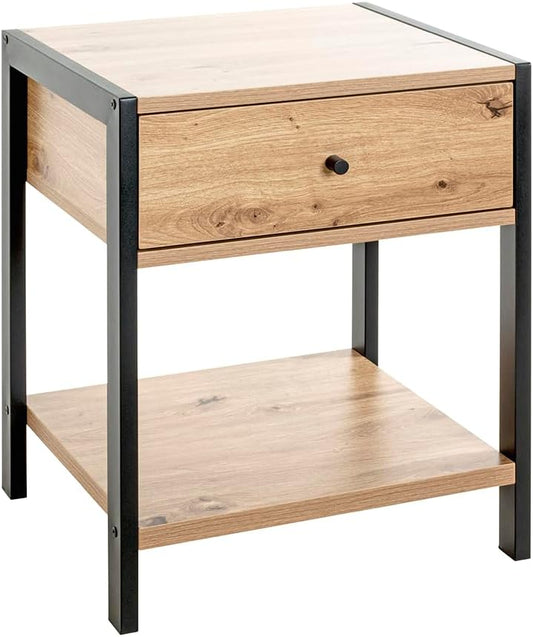 HAKU Console eiken, zwart, MDF, metaal - Maat: B 48 cm x H 60 cm x D 43 cm, Stijl: Modern