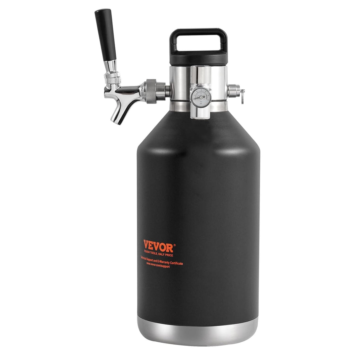 VEVOR Beer Growler Tap System, 120 oz 4L Mini Fat, 304 Roestvrij Staal Onder Druk Bier Growler, Keg Growler met Drukweergave, CO2 Regulator Kraan, Lekvrije Ring Voor Tocht, Homebrew, Craft Bier