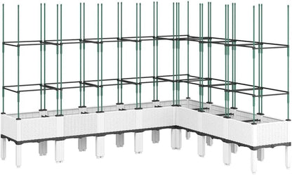 Flower Box for Garden with Integrated Polypropylene Trellis Raised Design and Rattan Look White 200 x 160 x 142.5 cm, Ideal for Climbing Plants, Vegetables - QUORE