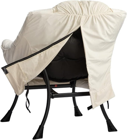 HollyHOME Relax Fauteuil Woonkamer Stoel Slaapkamer Stoel Lounge Stoel met Armleuningen Leesstoel Accentstoel met Stalen Frame, Beige