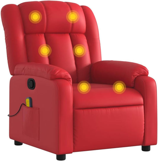 Massagestoel – Relaxfauteuil – Ligstoel – TV Stoel – Kunstleren Fauteuil – Verstelbaar tot 135° – 6-Punts Vibratiemassage zonder Verwarming – Dieprood