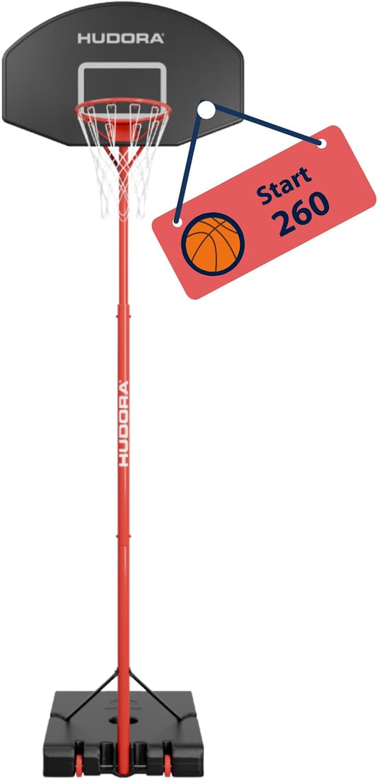 HUDORA Start Soporte de Baloncesto 205 - Ajustable en altura de 165-205 cm - Canasta de baloncesto móvil con soporte para niños y adolescentes - Canasta de baloncesto para exteriores con ruedas