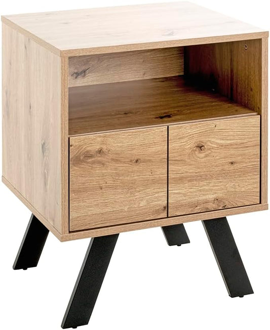 HAKU Console eiken, zwart, MDF, metaal - Maat: B 45 cm x H 60 cm x D 40 cm, Stijl: Modern