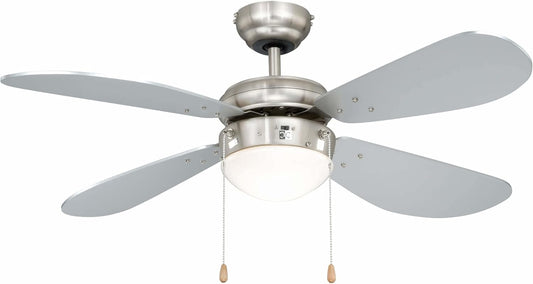 Plafondventilator met verlichting Classic, behuizing nikkel, vleugelkleur zilver, 105 cm