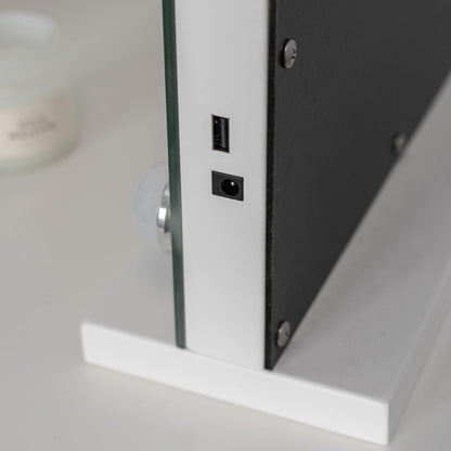 Flamingueo Make-upspiegel met Verlichting - 15 LED - 3 Modi - Instelbare Intensiteit - Touch Control - USB-Poort - Vergrootspiegel Inbegrepen - Vanity Mirror - Wit - 58x12x48cm