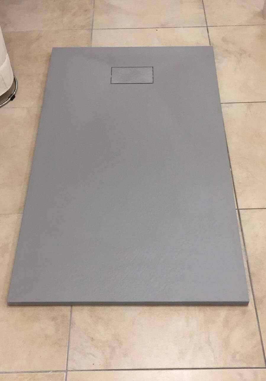 Laneri douchewand van SMC met doucheafvoer, motief leisteen-look, grijs, 90 x 120 cm
