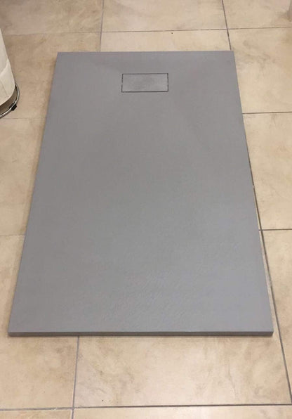 Laneri douchewand van SMC met doucheafvoer, motief leisteen-look, grijs, 90 x 120 cm