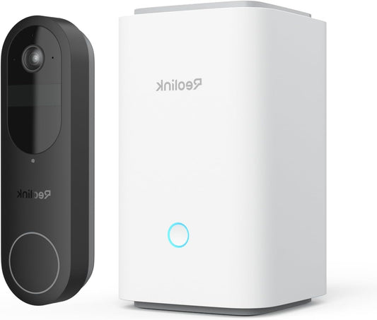 Reolink Video Doorbell + Home Hub, 2K Dual-Band Wi-Fi Doorbell Battery with 150°x150° Vision, Person/Vehicle/Package Detection, Battery or Wired Power Supply, Visitor Notification, No Monthly Fees - QUORE