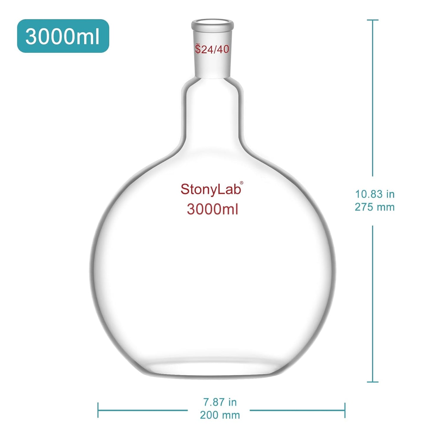 Kookkolf met platte bodem – Bolkolf – Laboratoriumkolf – Destillatiekolf – Refluxkolf – 3000 ml – Borosilicaatglas 24/40
