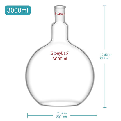 Kookkolf met platte bodem – Bolkolf – Laboratoriumkolf – Destillatiekolf – Refluxkolf – 3000 ml – Borosilicaatglas 24/40