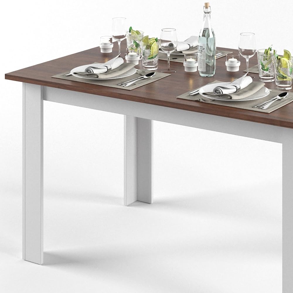 Vicco Dining table "Karlos", Walnut/White, 140 x 90 cm - QUORE