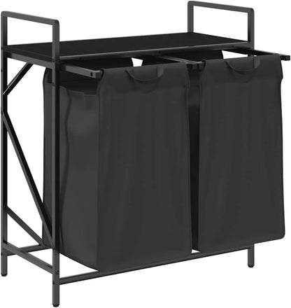 Gecheer Laundry basket 2 compartments with shelf black oak look, laundry basket laundry basket laundry basket for baby clothes bedding shoes 859065 - QUORE