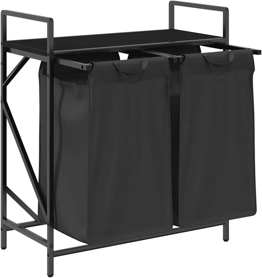 Gecheer Laundry basket 2 compartments with shelf black oak look, laundry basket laundry basket laundry basket for baby clothes bedding shoes 859065 - QUORE